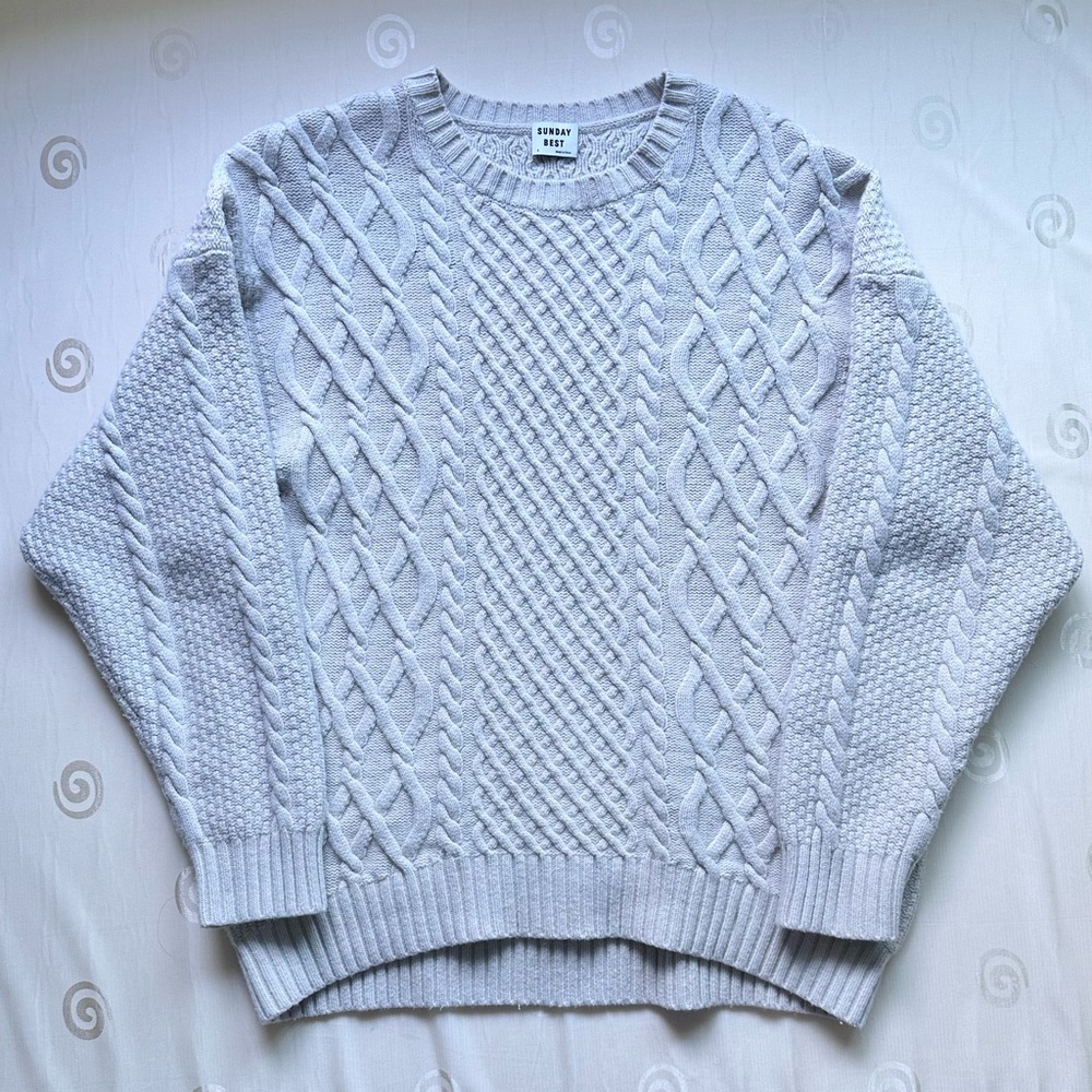 aritzia sunday best peggy cream off white wool cable knit sweater size small